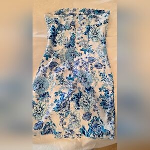 Blue Floral Strapless Mini Dress